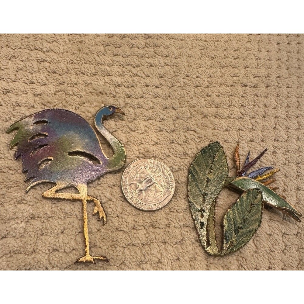 Tropical Bird Brooch Lot Flamingo Bird of Paradise Enamel Pins